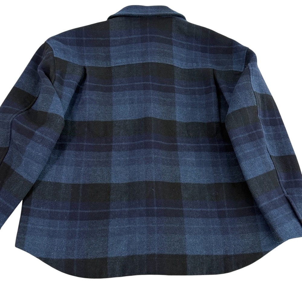 Uniqlo Women's Oversized Boxy Short Jacket Plaid Navy Blue Black Check Medium - Picture 6 of 13